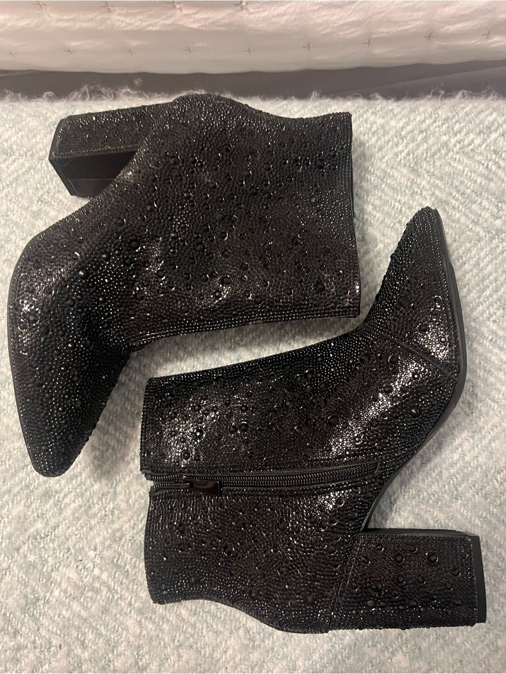 Betsey Johnson Black Crystal Embellished Ankle Booties